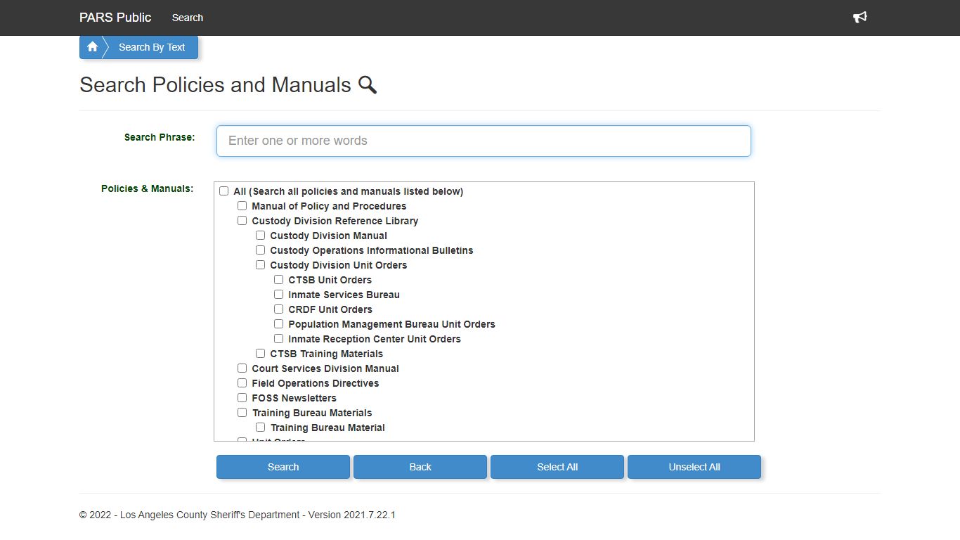 Search Policies and Manuals - PARS Public Viewer